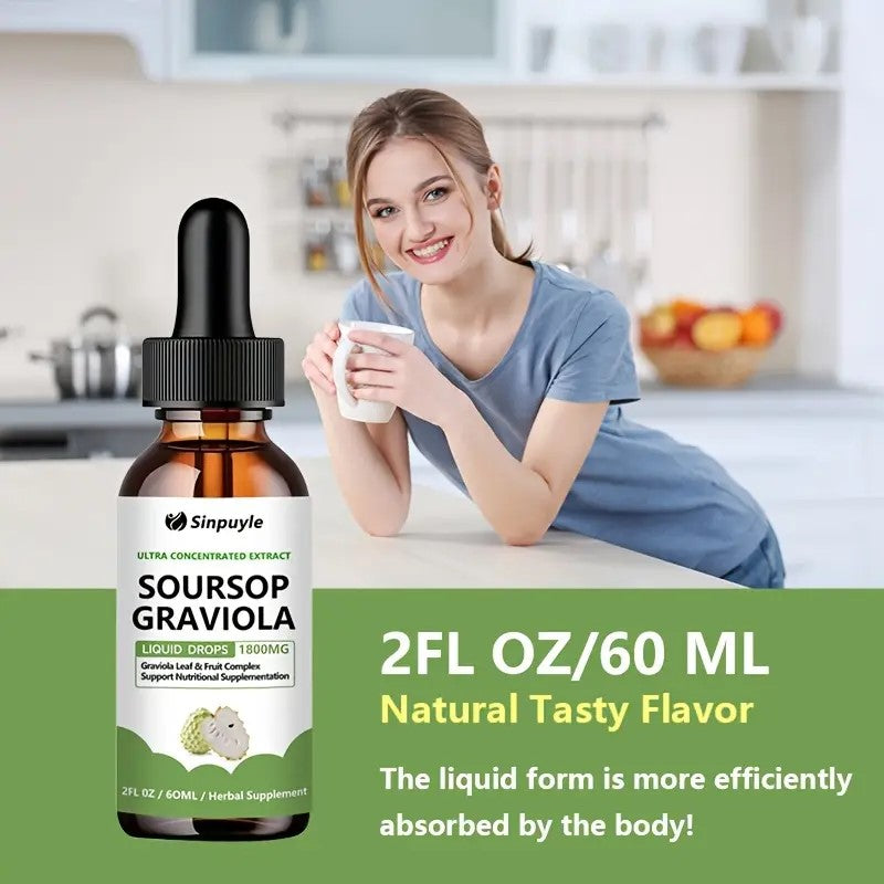 Soursop Graviola 1800mg Ultra Concentrated Liquid Drops - Leaf & Fruit Herbal Supplement, Immune Support, 60ml by Josla