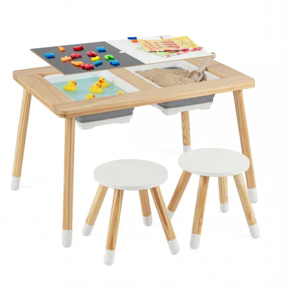 All-in-One Kids Activity Table And Chairs Set, Pine Wood Sensory Table With Foldable Storage Bins For Ages 3+ by Josla