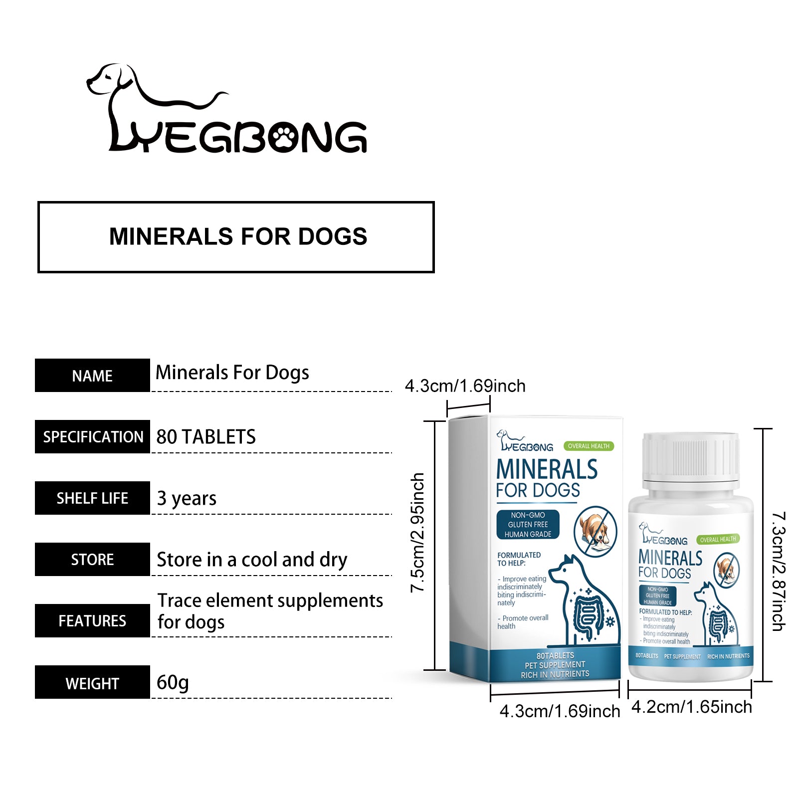 Dog Mineral Supplement Tablets, 80 Chewable Minerals Tablets For Pica, Appetite & Bone Health Support, Non-GMO Human Grade Pet Vitamins by Josla