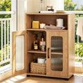 Natural Modern Engineered Wood Bathroom Cabinet With Open Compartment, Anti-Toppling Tall Storage Cabinet With Magnetic Door Catch For Living Room Entryway by Josla