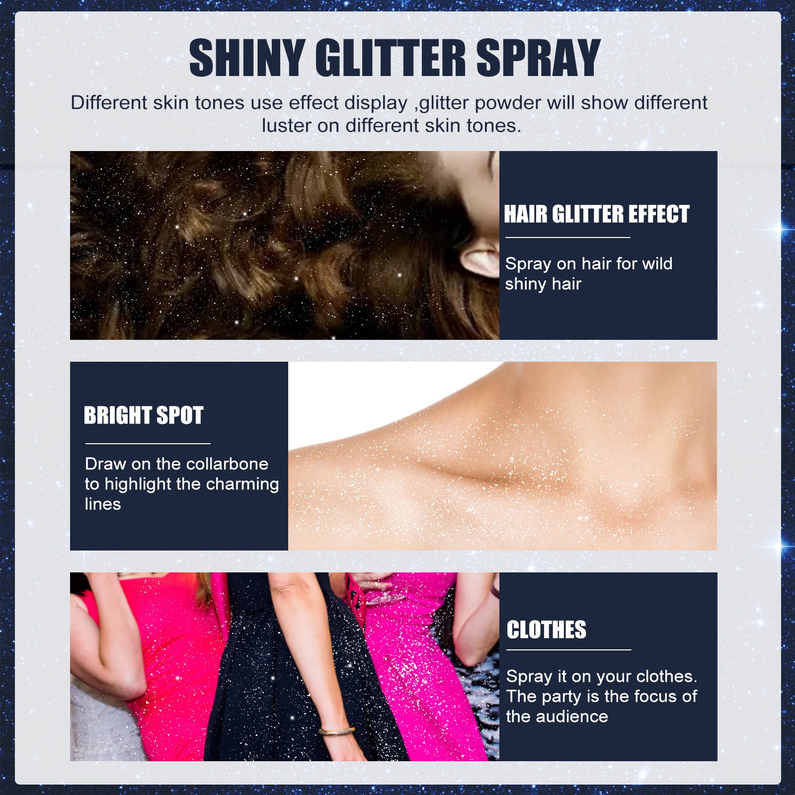 Shiny Glitter Spray, Body Hair Clothes Highlight Shimmer Spray For Halloween Club Party, Long Lasting Sparkle Glitter For Skin Outfits, 60ML by Josla