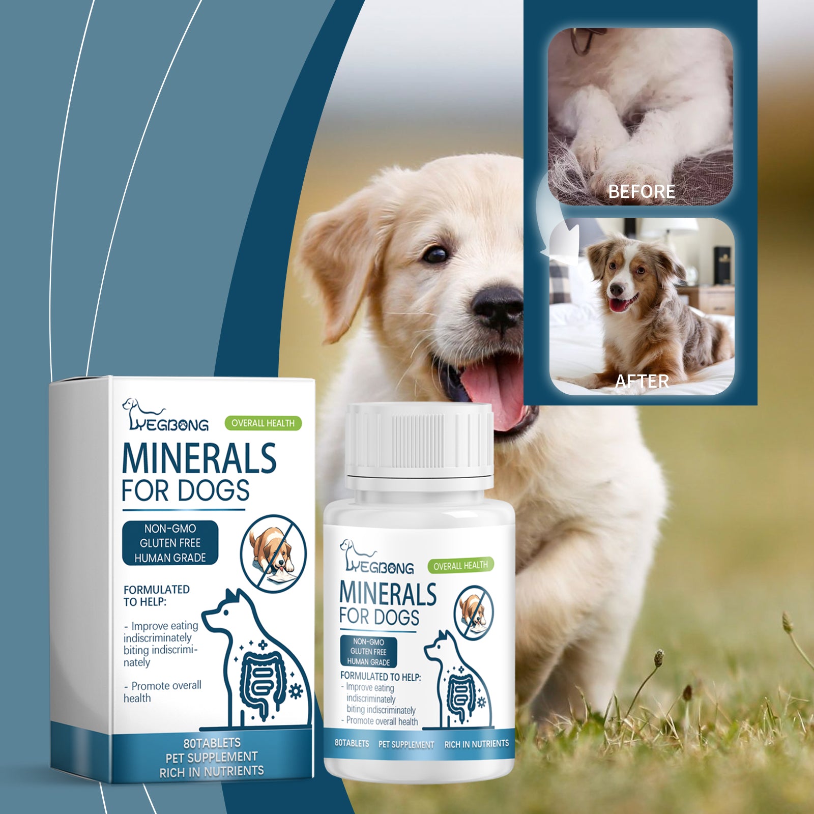 Dog Mineral Supplement Tablets, 80 Chewable Minerals Tablets For Pica, Appetite & Bone Health Support, Non-GMO Human Grade Pet Vitamins by Josla