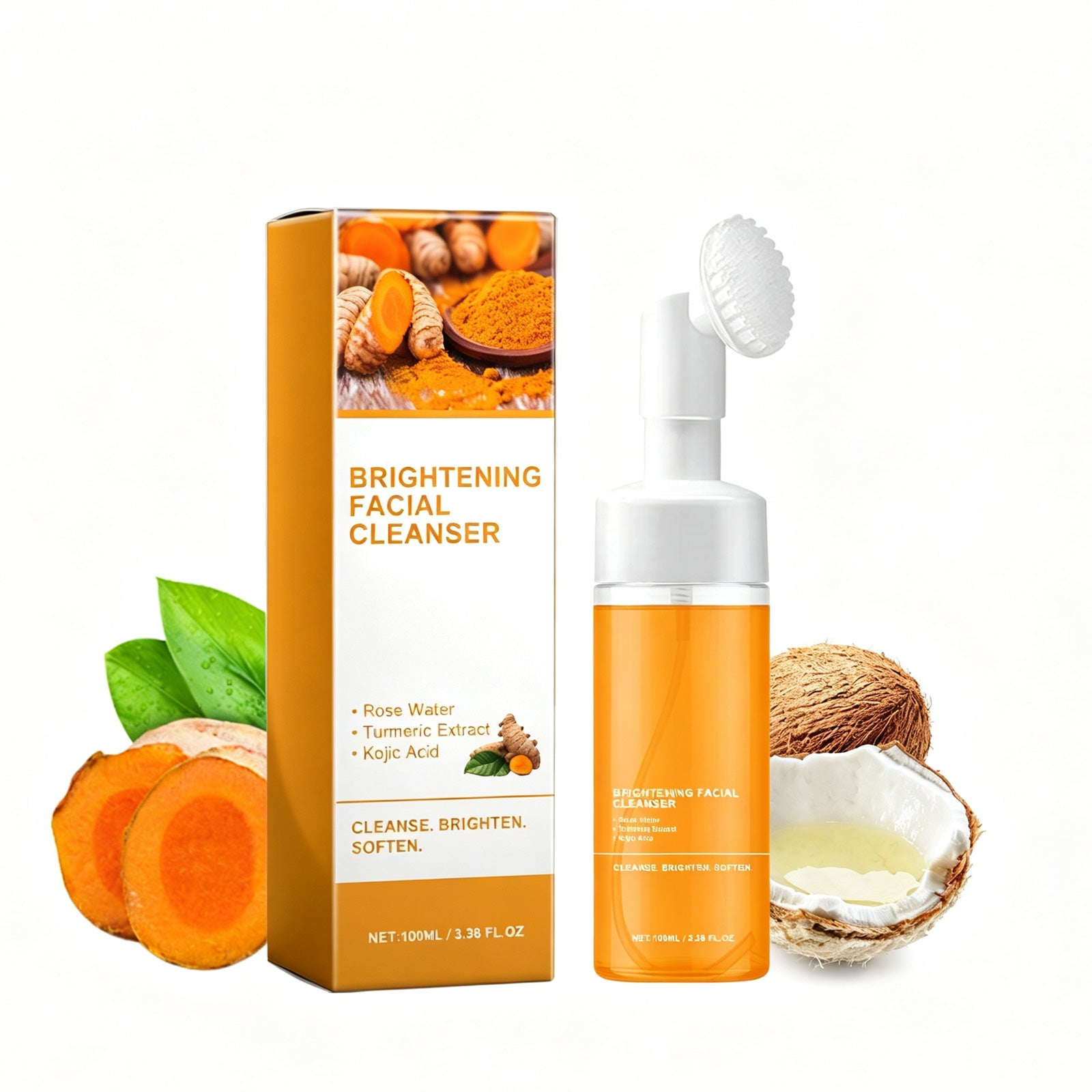 Turmeric Brightening Facial Cleanser Foam With Built-in Brush, Deep Pore Cleansing, Moisturizing Soft Skin For All Skin Types by Josla