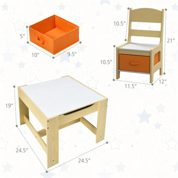 2-in-1 Kids Activity Table And Chairs Set, Double-Sided Whiteboard & Blackboard, With Hidden Storage, Certified Non-Toxic MDF, Perfect Gift For 3-7 Years Old (Natural) by Josla