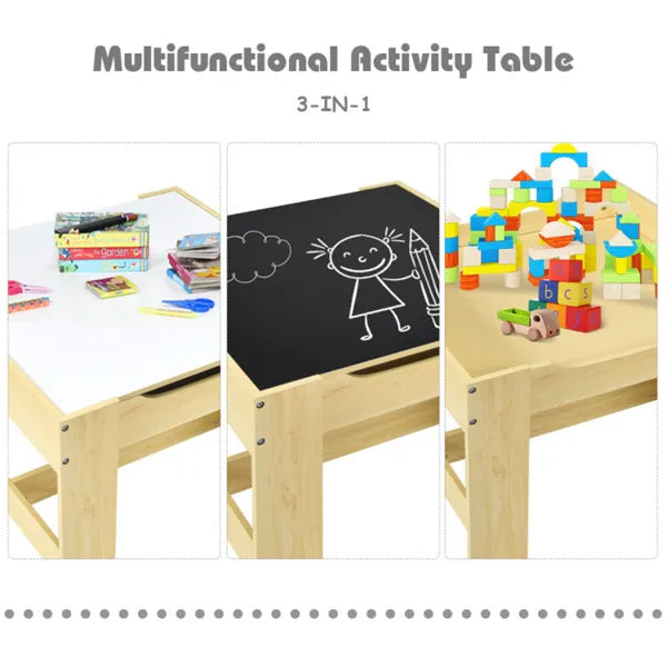 2-in-1 Kids Activity Table And Chairs Set, Double-Sided Whiteboard & Blackboard, With Hidden Storage, Certified Non-Toxic MDF, Perfect Gift For 3-7 Years Old (Natural) by Josla