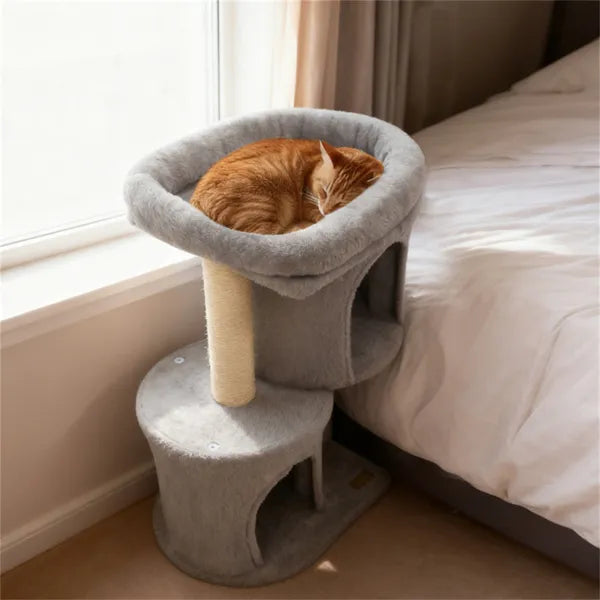 26" Compact Cat Tree With 2 Condos & Sisal Scratching Posts, Anti-Tip Cat Tower For Small Spaces by Josla