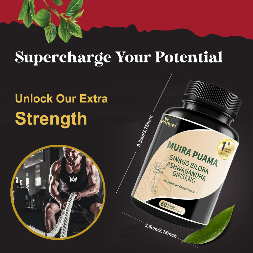 Muira Puama Ginseng Ashwagandha Ginkgo Tribulus Herbal Supplements Unleash Your Potential Through Our Pills Dietary Supplements, Help Promote An Active And Healthy Lifestyle 60 Capsules by Josla