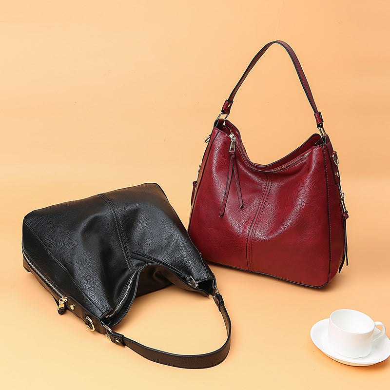 Hobos Zipper Bucket Bags With Adjustable Shoulder-strap Handbags Temperament High Capacity Messenger Shoulder Bag For Women by Josla