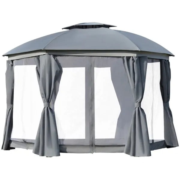 144x144 Inch Round Outdoor Gazebo, Patio Dome Gazebo Canopy Shelter With Double Roof, Netting Sidewalls And Curtains by Josla