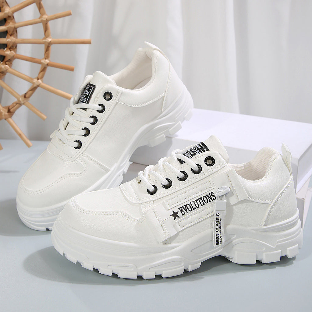 Lace-up Sports Shoes With Side-Zipper Design Fashion Thick-soled Round-toe Casual Shoes For Women Sneakers by Josla