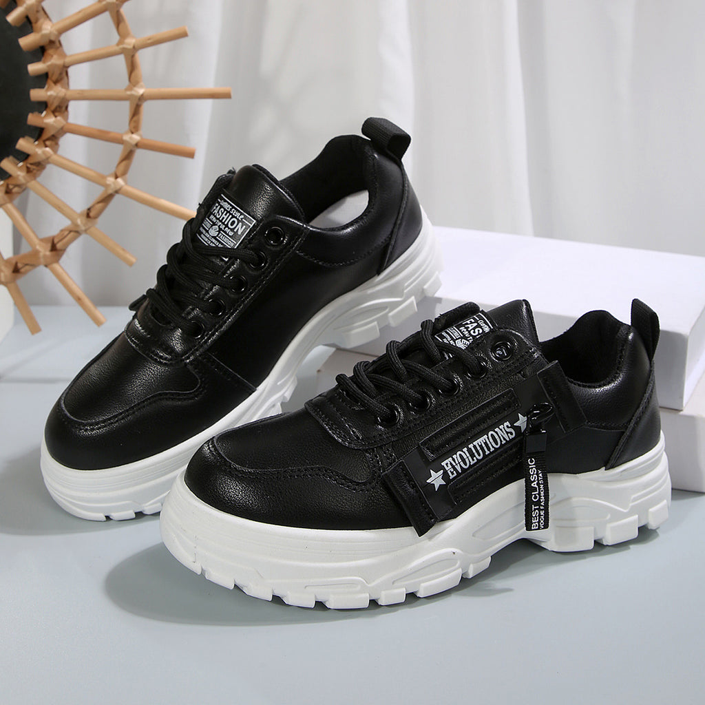 Lace-up Sports Shoes With Side-Zipper Design Fashion Thick-soled Round-toe Casual Shoes For Women Sneakers by Josla