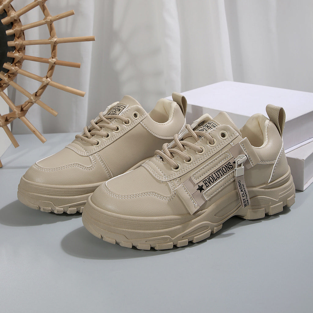 Lace-up Sports Shoes With Side-Zipper Design Fashion Thick-soled Round-toe Casual Shoes For Women Sneakers by Josla