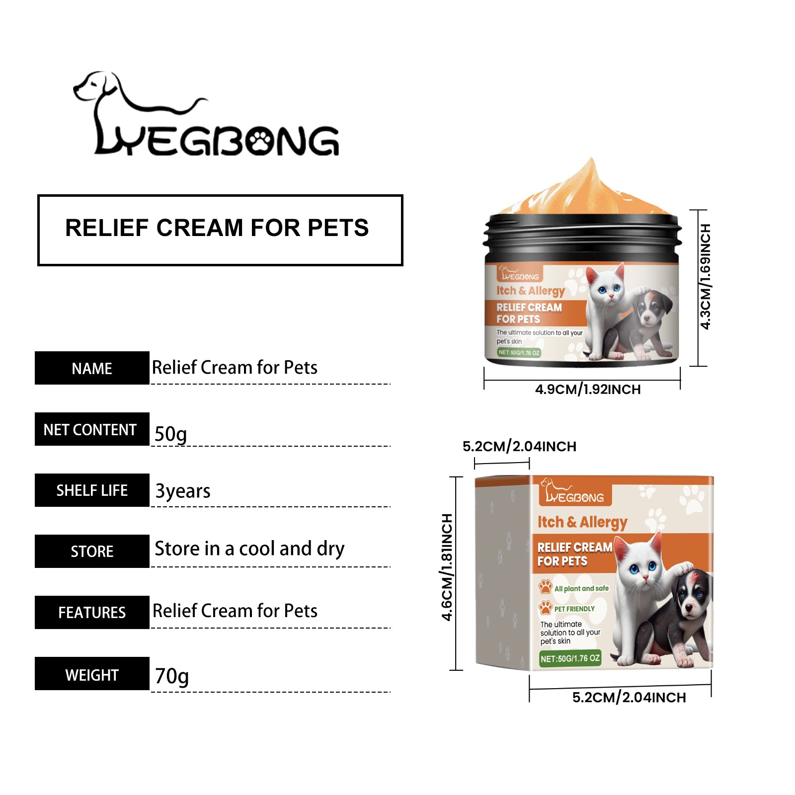 Pet Itch & Allergy Relief Cream, Soothing Skin For Dogs & Cats, Natural Herbal Extracts For Itch, Bites & Irritated Skin, 50g by Josla