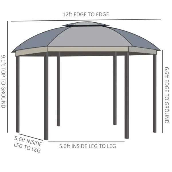 144x144 Inch Round Outdoor Gazebo, Patio Dome Gazebo Canopy Shelter With Double Roof, Netting Sidewalls And Curtains by Josla