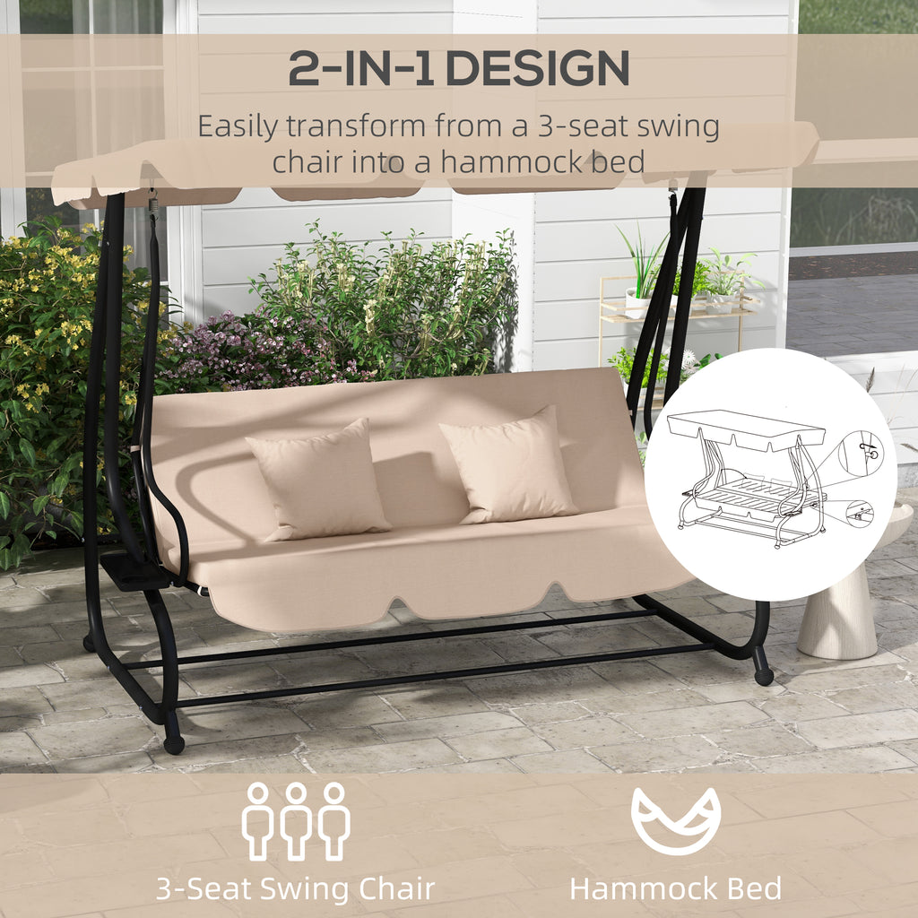 Free Standing Swing Bench, Porch Swing with Stand, Adjustable Canopy, Cushion and Pillows, Ecru by Josla