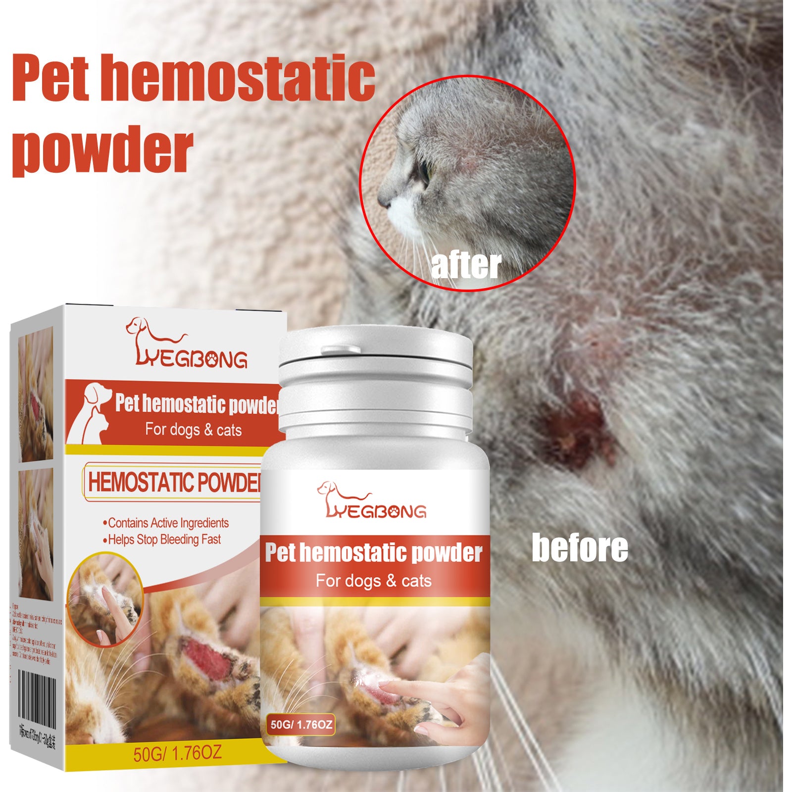 Pet Hemostatic Powder, Fast Bleeding Stop Wound Care Powder For Dogs Cats, Gentle Pet Nail Cut Skin Injury Healing Powder 50g by Josla