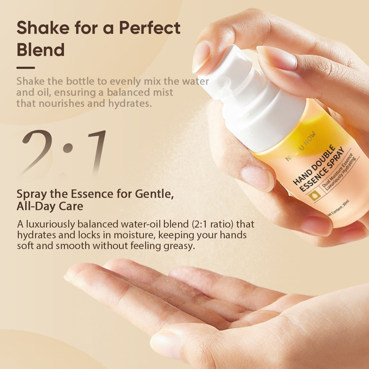 Hand Double Spray, Water-Oil Dual Formula Hydrating Hand Care Spray With Triple Plant Oil & Botanical Extracts, Quick Absorb Non-Sticky Dry Hand Moisturizer 30ml by Josla