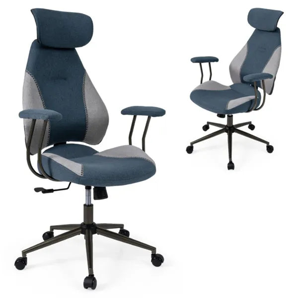 Gray Blue Color Blocking Office Chair With 2D Adjustable Headrest, Ergonomic High-Back Desk Chair 330 Lbs Capacity by Josla