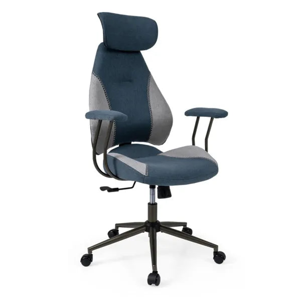 Gray Blue Color Blocking Office Chair With 2D Adjustable Headrest, Ergonomic High-Back Desk Chair 330 Lbs Capacity by Josla
