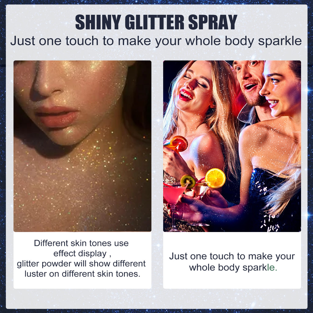Shiny Glitter Spray, Body Hair Clothes Highlight Shimmer Spray For Halloween Club Party, Long Lasting Sparkle Glitter For Skin Outfits, 60ML by Josla