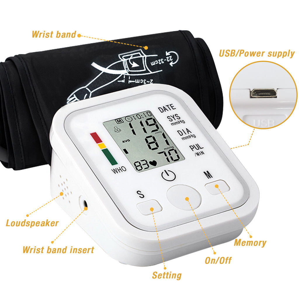 Automatic Upper Arm Blood Pressure Monitor Pulse Meter BP Machine Voice Talking by Josla