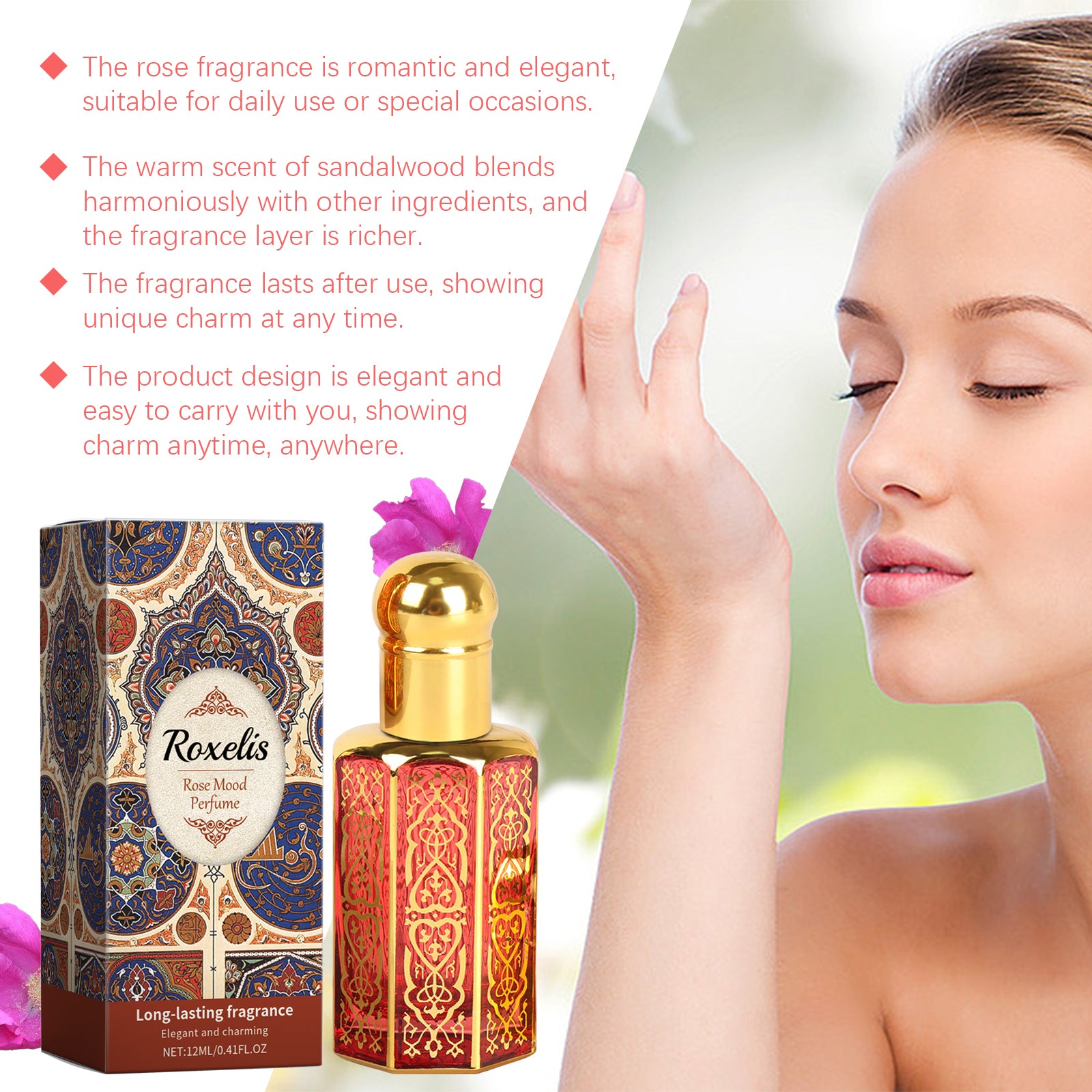 Arabian Roll On Perfume Oil, Rose Mood, Long Lasting Women Fragrance, 12ml by Josla