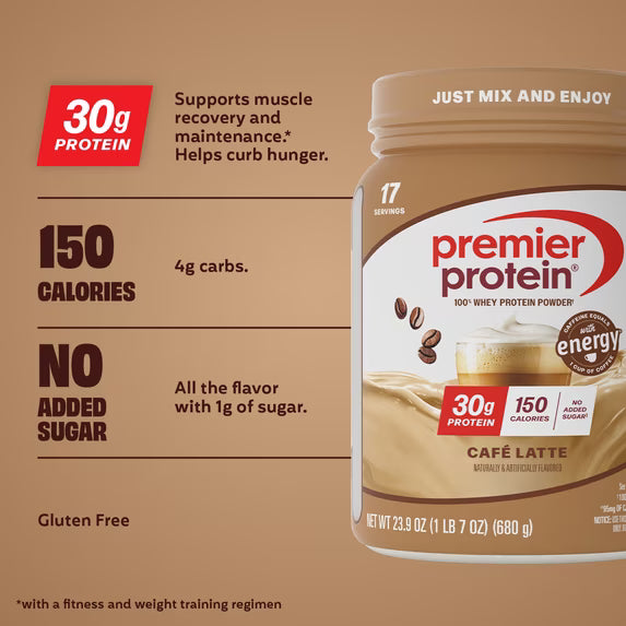 Premier Protein 100% Whey Protein Powder, Café Latte, 30g Protein, 23.9 oz, 1.5lb by Josla Marketplace