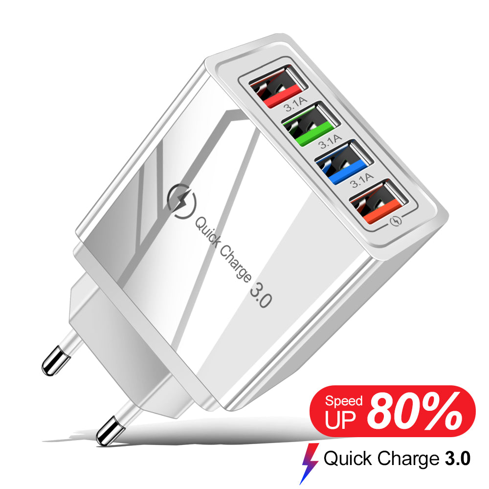 USB Charger Quick Charge 3.0 4 Phone Adapter For Tablet Portable Wall Mobile Charger Fast Charger by Josla