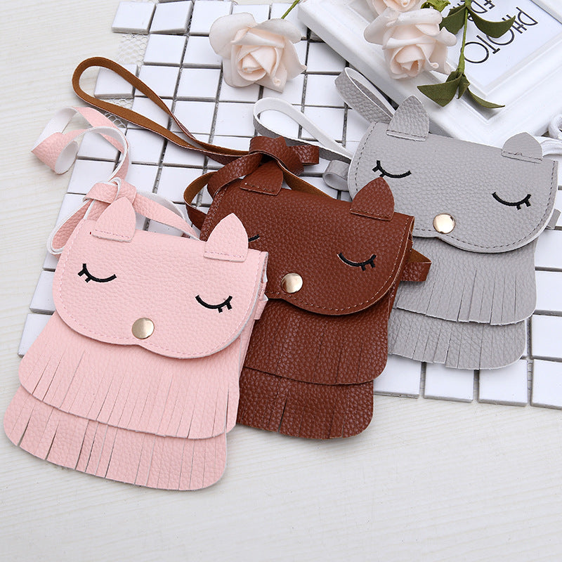 Girls change small bag children bags Pu all-match creative Xiekua package small fox tassel bag by Josla