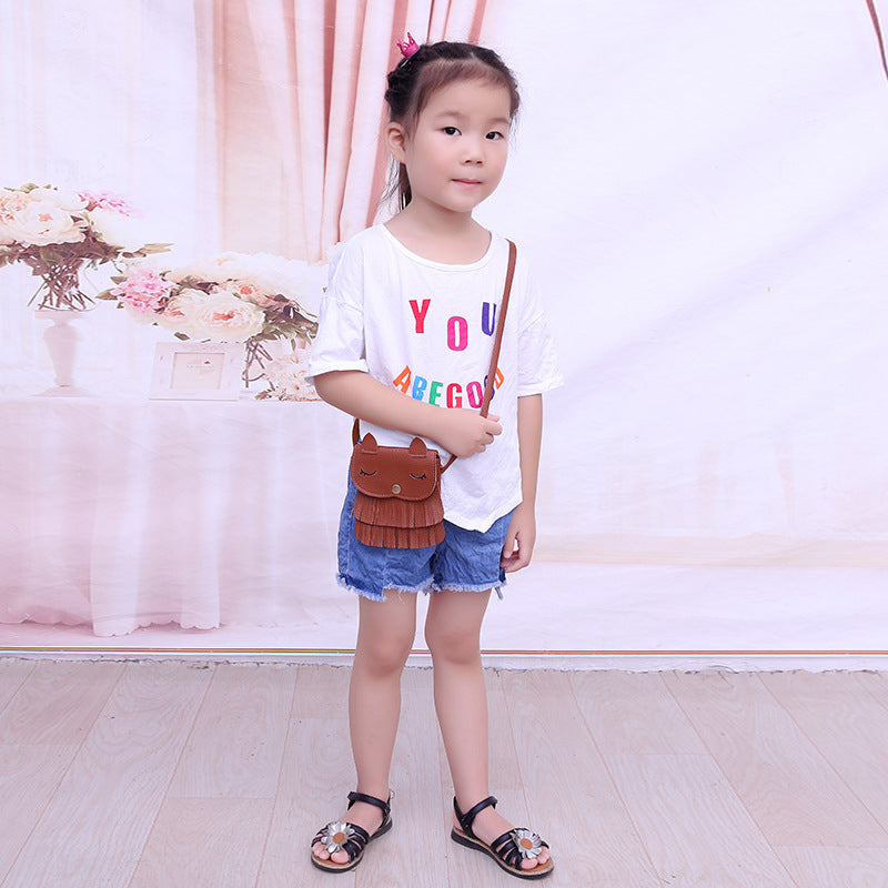 Girls change small bag children bags Pu all-match creative Xiekua package small fox tassel bag by Josla