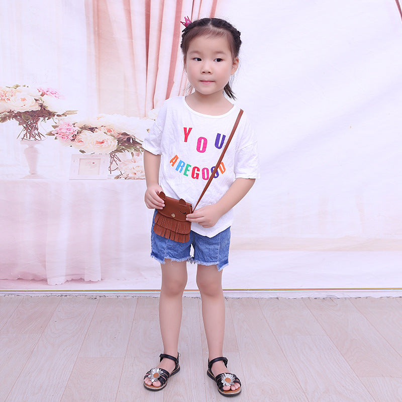 Girls change small bag children bags Pu all-match creative Xiekua package small fox tassel bag by Josla