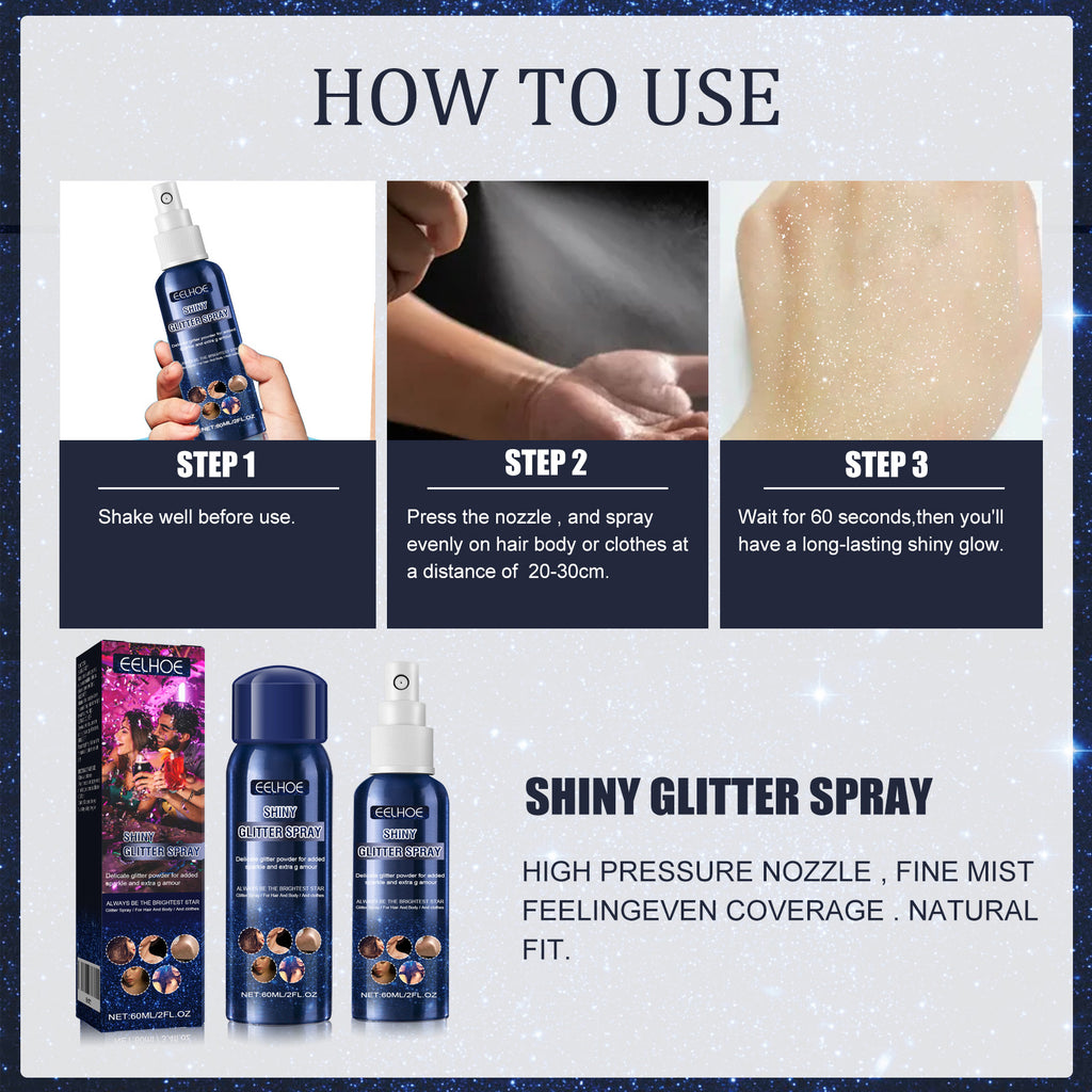 Shiny Glitter Spray, Body Hair Clothes Highlight Shimmer Spray For Halloween Club Party, Long Lasting Sparkle Glitter For Skin Outfits, 60ML by Josla