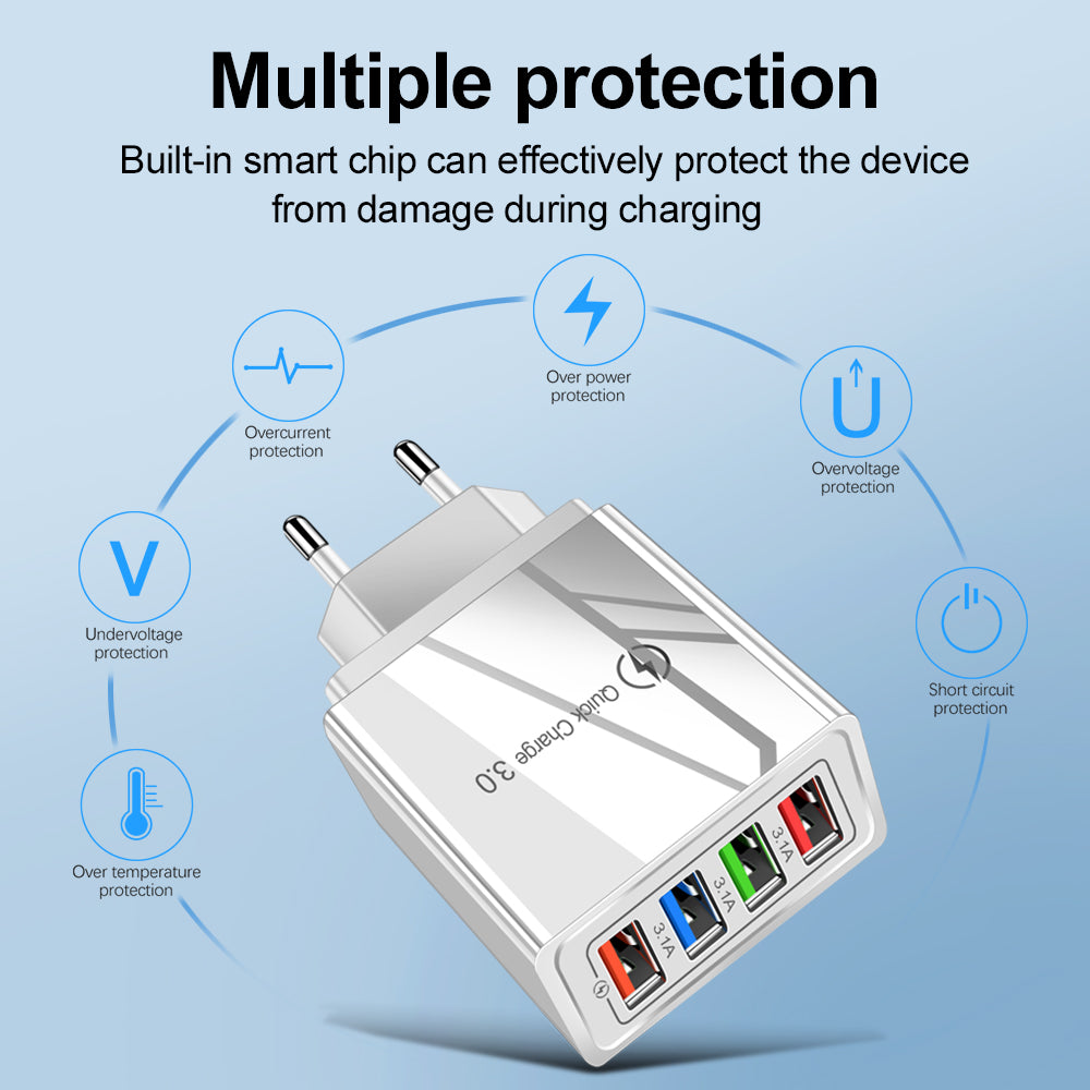 USB Charger Quick Charge 3.0 4 Phone Adapter For Tablet Portable Wall Mobile Charger Fast Charger by Josla