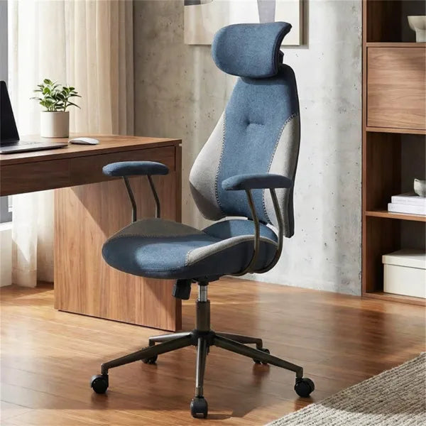 Gray Blue Color Blocking Office Chair With 2D Adjustable Headrest, Ergonomic High-Back Desk Chair 330 Lbs Capacity by Josla