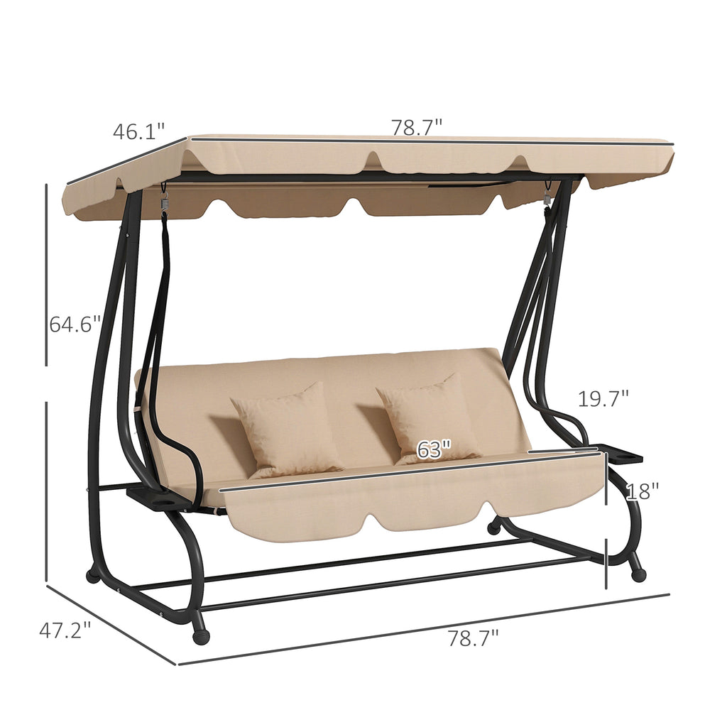 Free Standing Swing Bench, Porch Swing with Stand, Adjustable Canopy, Cushion and Pillows, Ecru by Josla