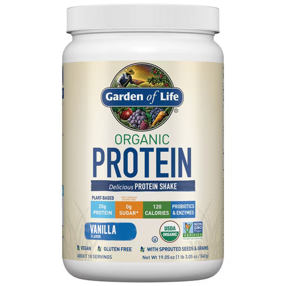 Garden of Life Organic Plant-Based Protein Powder, Vanilla, 20g Protein Shake Drink, Vegan, Probiotics, Digestive Enzymes, 19.05oz by Josla Marketplace