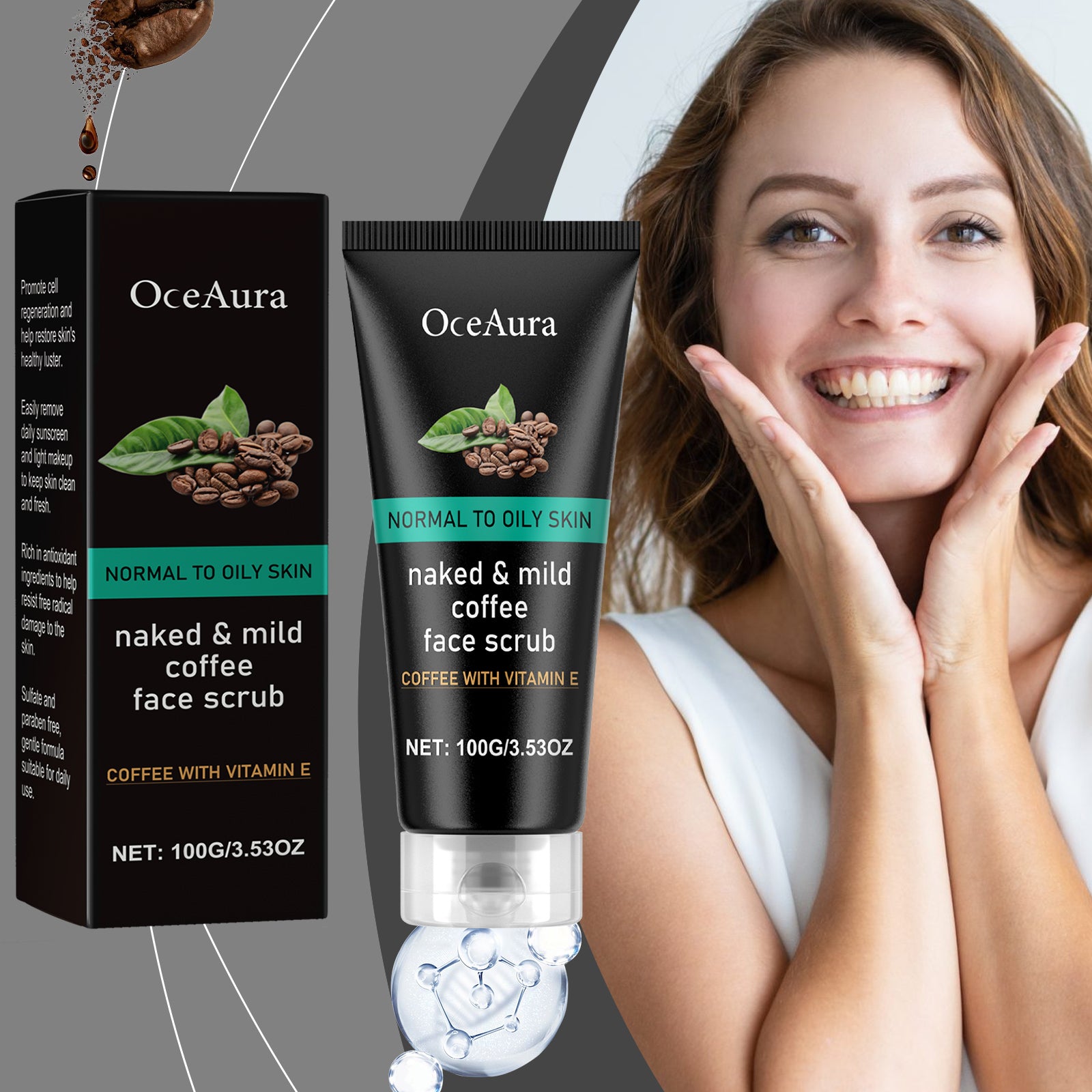 OceAura Caffeine Cleanser Gentle Exfoliating Blackhead Facial Treatment Pore-Clearing Cleanser by Josla