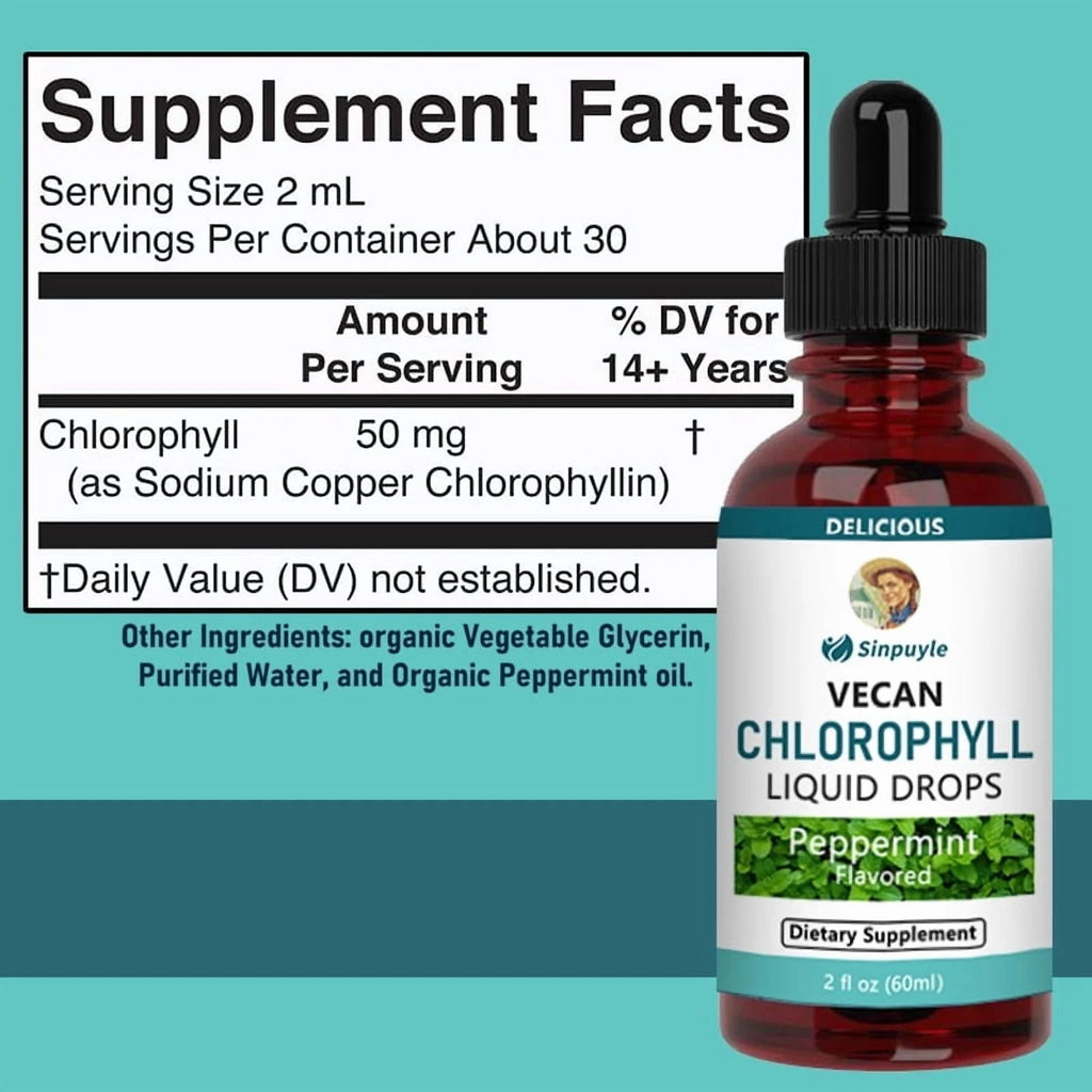 Vegan Chlorophyll Liquid Drops, Peppermint Flavored, Supports Detox And Fresh Breath, 60ml by Josla