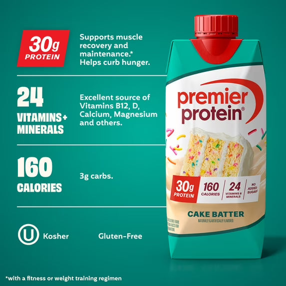 Premier Protein Shake, Cake Batter Delight, 30g Protein, 11 Fl Oz, 4 Ct by Josla Marketplace
