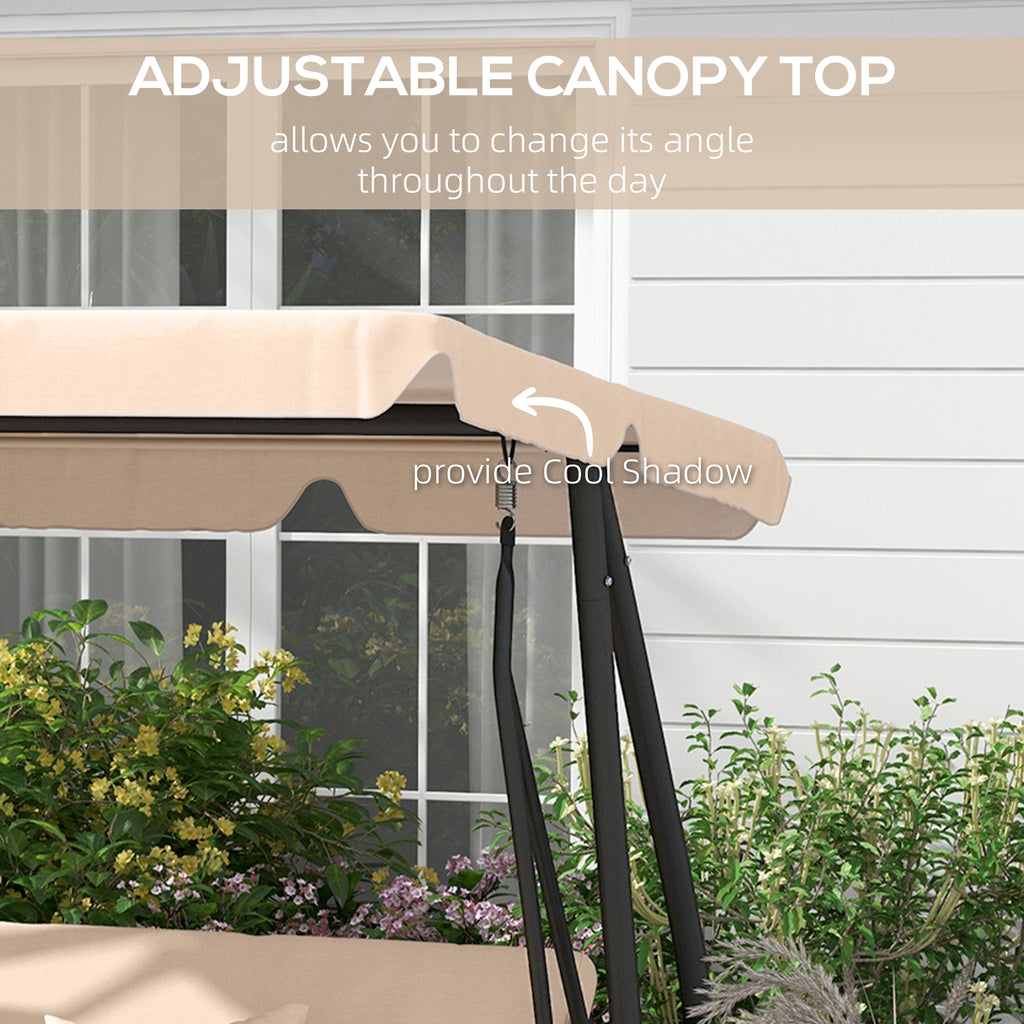 Free Standing Swing Bench, Porch Swing with Stand, Adjustable Canopy, Cushion and Pillows, Ecru by Josla