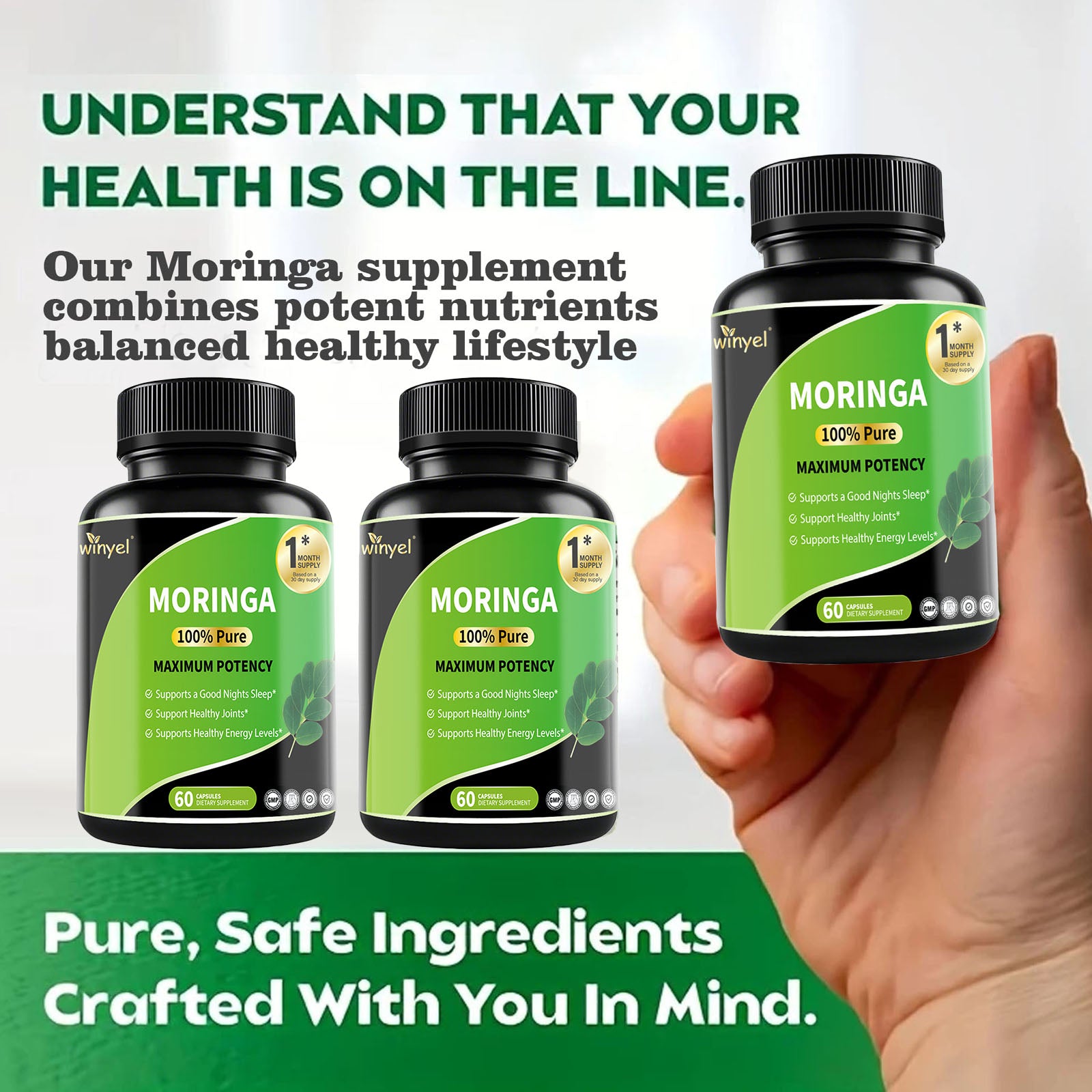 Pure Moringa Capsules - High Potency, Health & Fitness With Essential Vitamins & Amino Acids - 60 Capsules by Josla