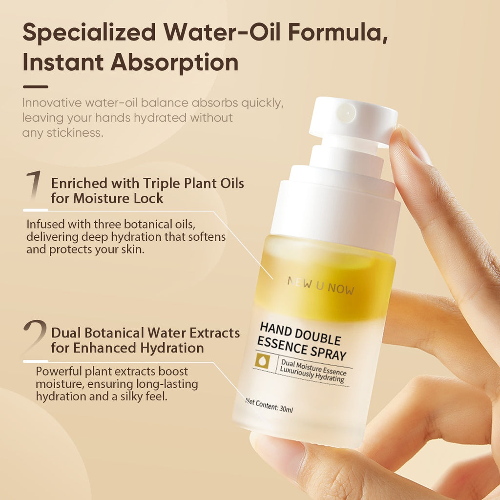 Hand Double Spray, Water-Oil Dual Formula Hydrating Hand Care Spray With Triple Plant Oil & Botanical Extracts, Quick Absorb Non-Sticky Dry Hand Moisturizer 30ml by Josla