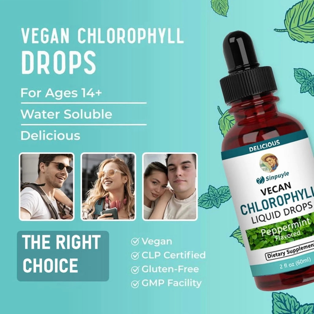 Vegan Chlorophyll Liquid Drops, Peppermint Flavored, Supports Detox And Fresh Breath, 60ml by Josla