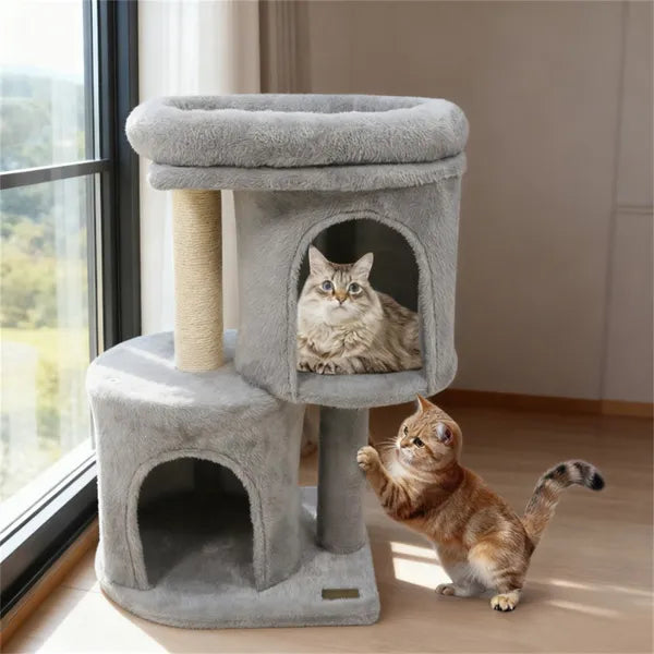 26" Compact Cat Tree With 2 Condos & Sisal Scratching Posts, Anti-Tip Cat Tower For Small Spaces by Josla