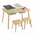 All-in-One Kids Activity Table And Chairs Set, Pine Wood Sensory Table With Foldable Storage Bins, Chalkboard & Whiteboard For Ages 3+ by Josla