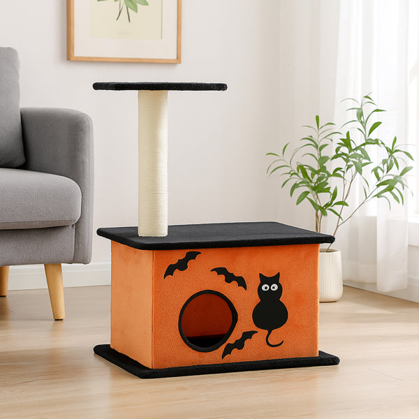 33inch Halloween Cat Tree, Cat Tower Cat Tree For Indoor Cats With Spacious Cat Condo, Large Platform, Sisal Scratching Post, Orange & Black by Josla