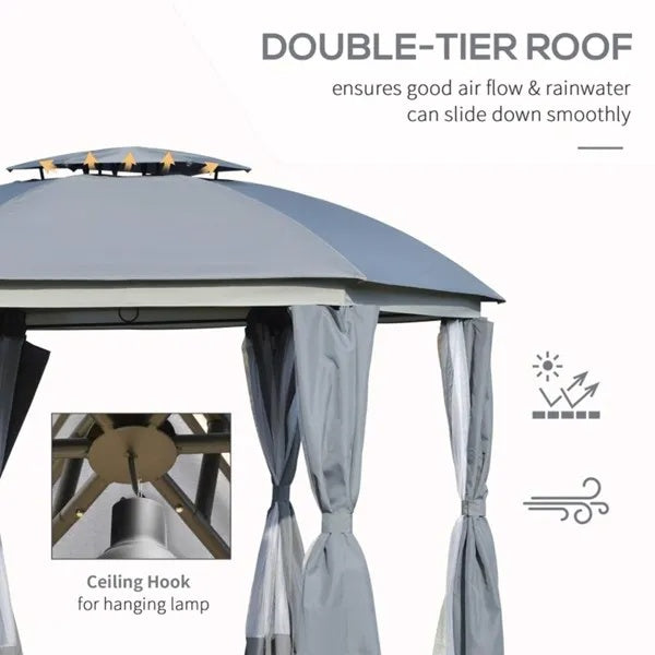 144x144 Inch Round Outdoor Gazebo, Patio Dome Gazebo Canopy Shelter With Double Roof, Netting Sidewalls And Curtains by Josla