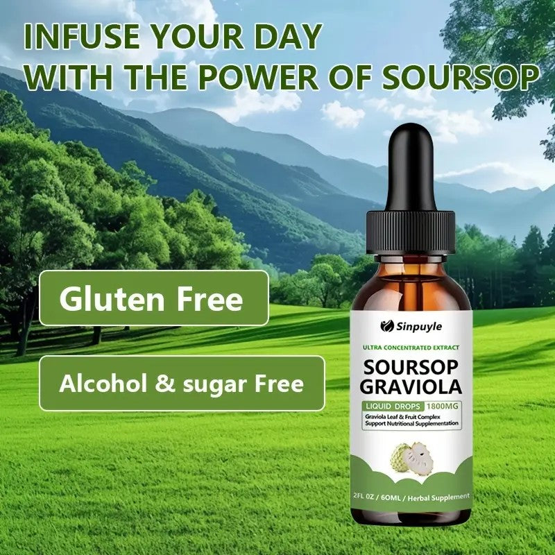 Soursop Graviola 1800mg Ultra Concentrated Liquid Drops - Leaf & Fruit Herbal Supplement, Immune Support, 60ml by Josla