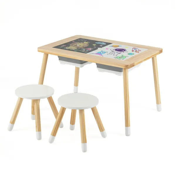 All-in-One Kids Activity Table And Chairs Set, Pine Wood Sensory Table With Foldable Storage Bins For Ages 3+ by Josla