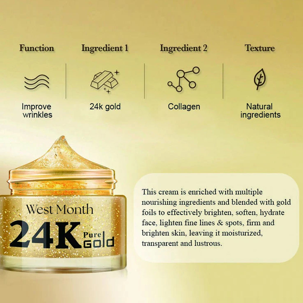 West Month 24k Pure Gold Collagen Face Cream, Lighten Lines Brighten Skin, Firm And Anti-wrinkle Cream by Josla